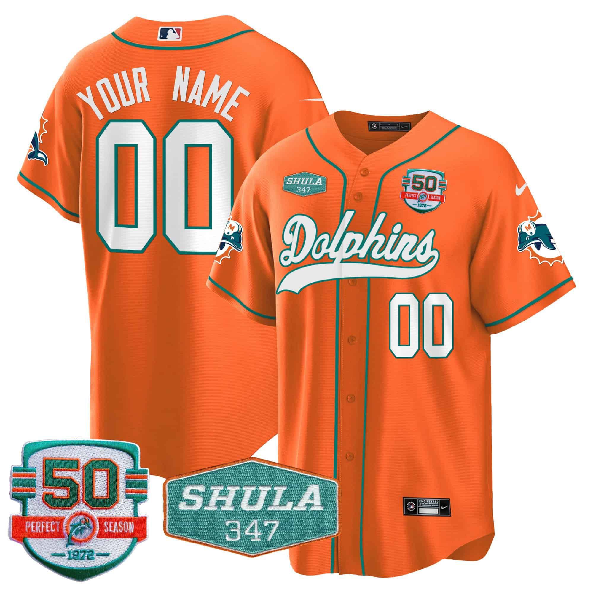Men Miami Dolphins Orange 2024 Nike 50th Don Shula Memorial Patch Baseball Custom NFL Jersey->customized nfl jersey->Custom Jersey